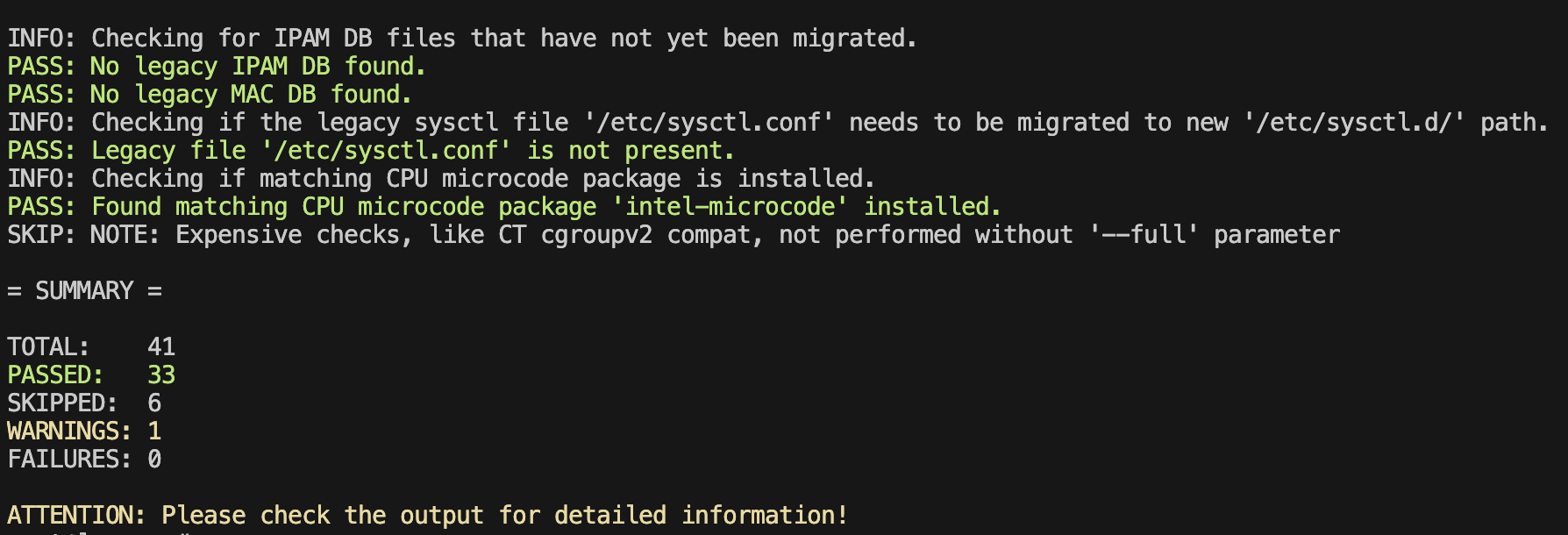 Resultat de la commande “pve8to9”
