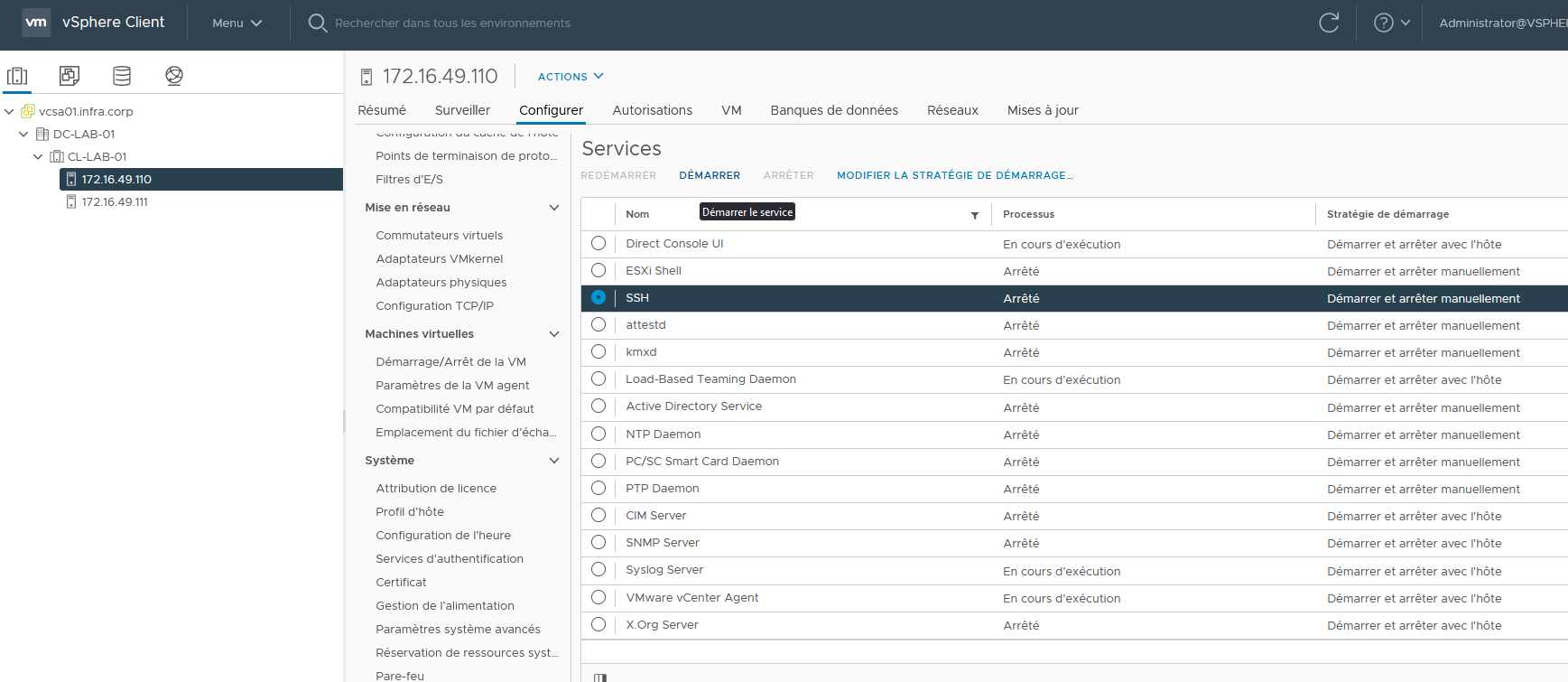 Activation du SSH sur l’hôte à patcher