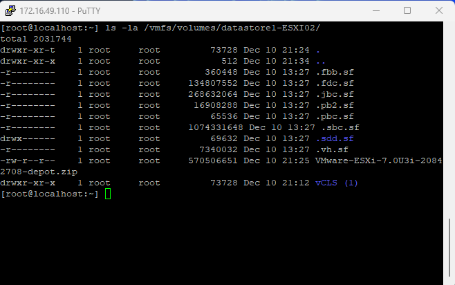Verifier en SSH le patch sur le datastore